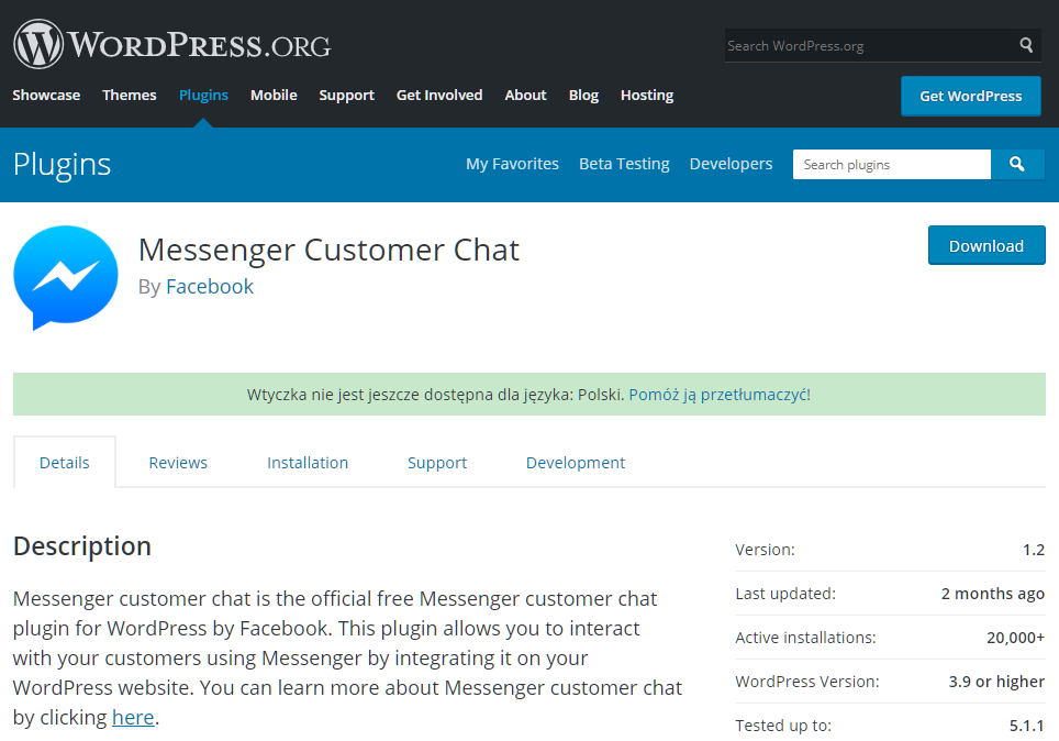 Messenger Chat dla WordPress