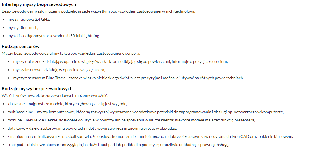 x-com.pl opis kategorii z odniesieniami do konkretnych typów produktów 