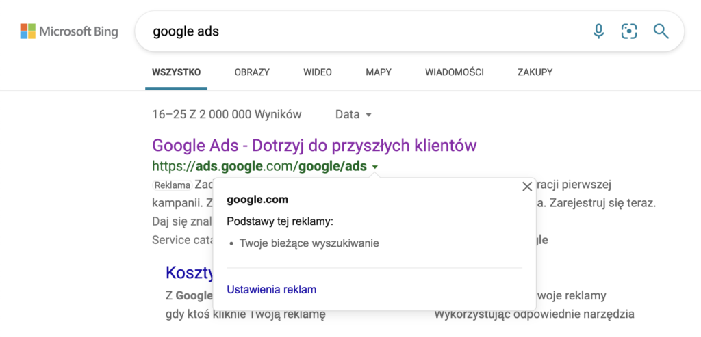 Google reklama w Bing - zalety Bing Ads