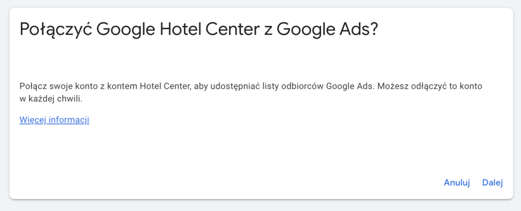 Łączenie Google Ads z Google Hotel Center